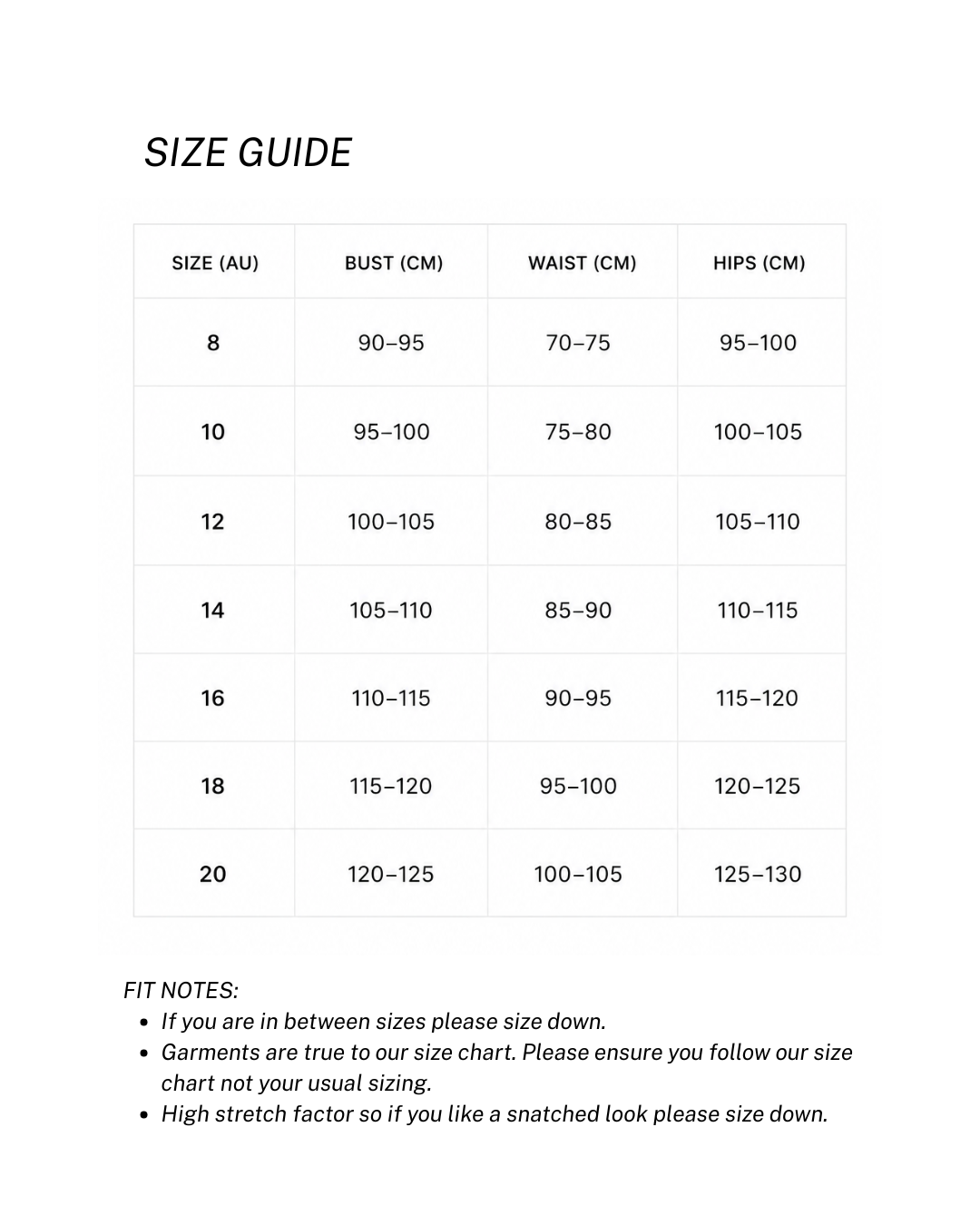 Size guide chart